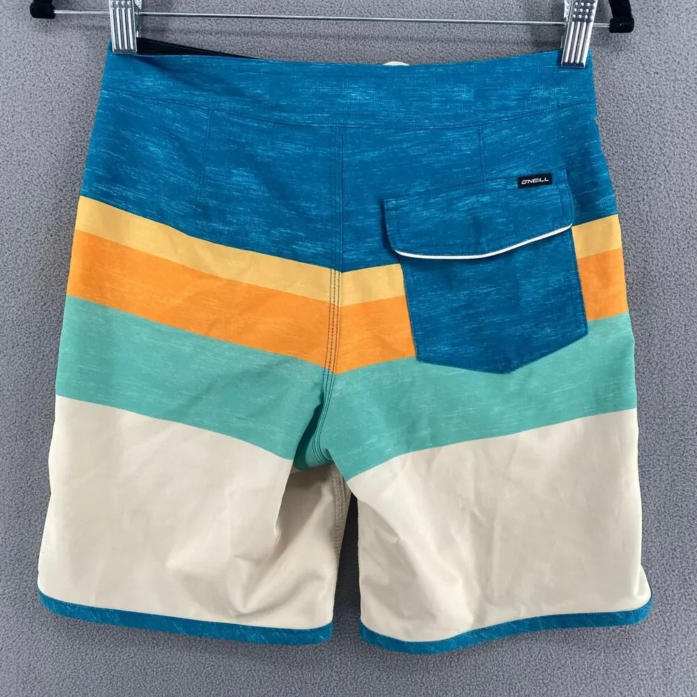 Oneill Boys Lennox Scallop Boardshorts 26 Blue Hyperdry Stretch Swim‎ Beach